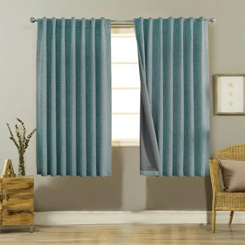 Blackout Linen Curtains Long 100% Blackout Drapes 95 inch Length 2 Panels Set