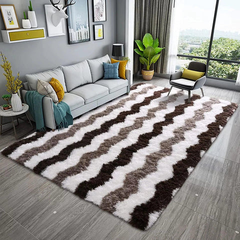 Soft Shaggy Rugs Plush Area Rugs for Living Room Bedroom Fluffy Carpets Home Decor,5x8ft,Stripe Brown