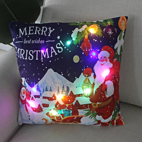 45cm LED Christmas Cushion Cover Glowing Pillowcase with Lights 2023 Christmas Decorations for Home Navidad New Year Xmas Decor