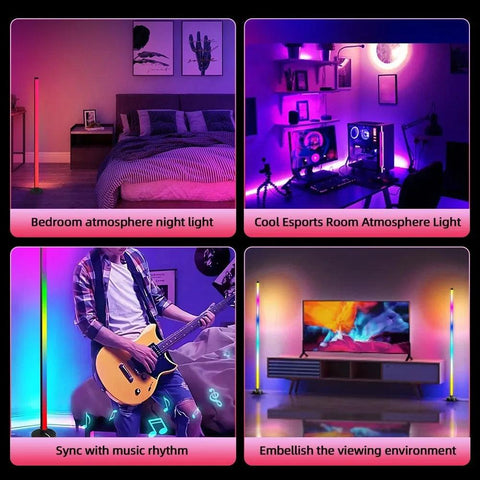 Smart RGB LED Floor Lamp Remote APP Control Music Sync Corner Lighting Timer Modern Mood Standing Lamp for Bedroom Living Room