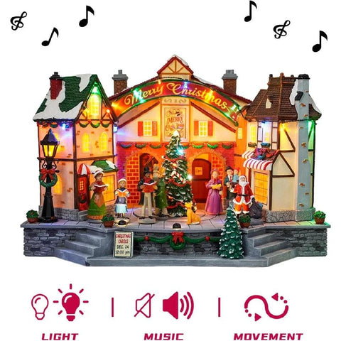 Christmas Village House Decoration,Colourful LED Lights Light Up Buildings,Christmas Cinema Scence,Music Rendering Atmosphere.