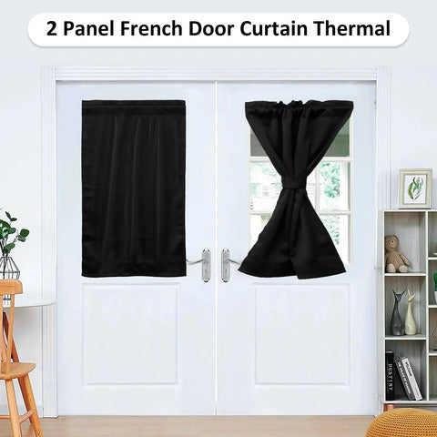 2Pcs Door Curtains Polyester Blackout Window Curtain Black Darkening Door Drapes Window Door Curtain French Door Curtain