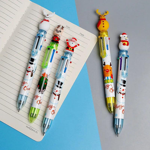 1-10PCS Cartoon Colorful Pen Santa Claus Xmas Tree Ballpoint Pen Merry Christmas Gifts Office School Stationery Writing Tools