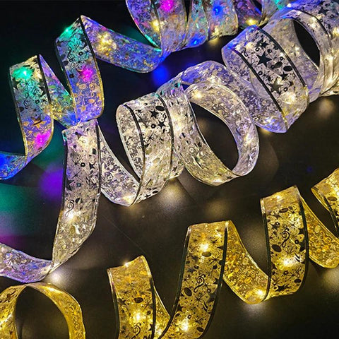 2024 LED Colouful DIY Lace Bows Christmas Tree Decorations Luxury Christmas Decoration Liquidation LED Diy Gold Ribbon Gift Bows