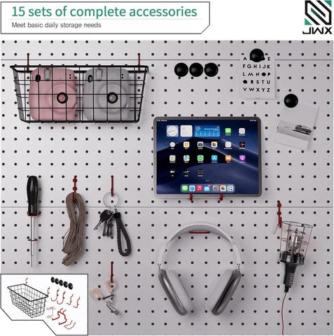 DDB Gaming Standing Shelf Units, 30‘’ Free Standing Gaming Shelf Pegboard Cabinet with Home Office Metal Pegboard and 15 Pieces