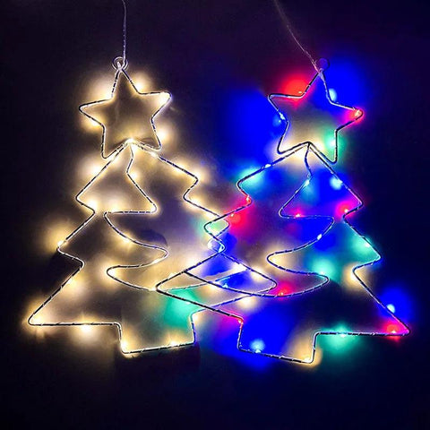 Xmas Tree Iron Frame LED Light String Window Hanging Ornament 2024 Christmas Decoration For Home 2025 New Year Party Gift Supply