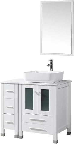 36” Bathroom Vanity Sink Combo with Free Standing Small Side Cabinet, Ceramic Vessel Sink&Water Save Faucet & Pop Up Drain&Mirro