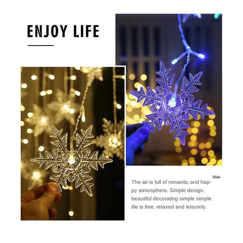 3.2M Christmas Snowflakes LED String Lights Flashing Fairy Curtain Lights Waterproof For Holiday Party Wedding Xmas Decoration