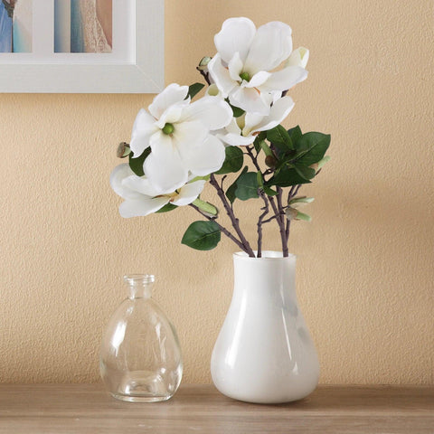 Magnolias Artificial Flowers 2Pcs Stems Faux Magnolia Flowers Real Touch Magnolia Flowers Branch for Office Vase Table