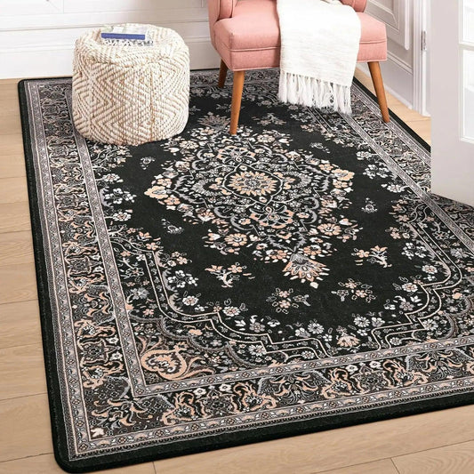 NOAHAS Washable Rugs for Living Room Non Slip Vintage Rug Faux Wool Floral Rug for Bedroom Dining Room Carpet Rug for Room Decor