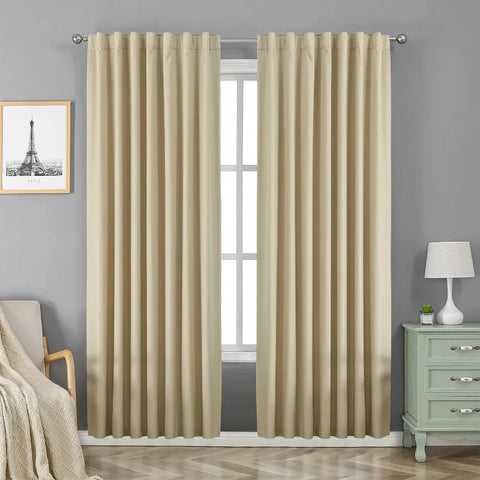 Blackout Linen Curtains Long 100% Blackout Drapes 95 inch Length 2 Panels Set