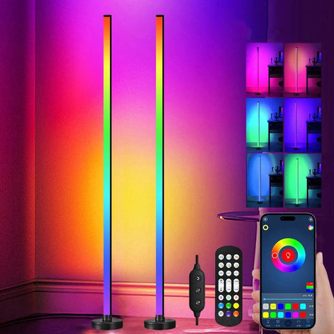 Smart RGB LED Floor Lamp Remote APP Control Music Sync Corner Lighting Timer Modern Mood Standing Lamp for Bedroom Living Room