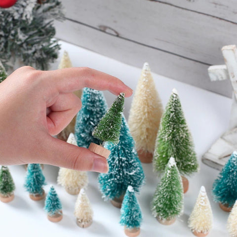 Artificial Mini Wooden Christmas Tree Blue Green White Gold Tower Pine Small Sisal Christmas Tree Tabletop Ornament Decor