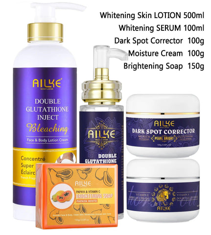 AILKE Glutathione 5-in-1 Women Skin Care Kit, With Body Lotion,  Serum, Dark Spot Removal Cream, Body Cream, Brightening Soap