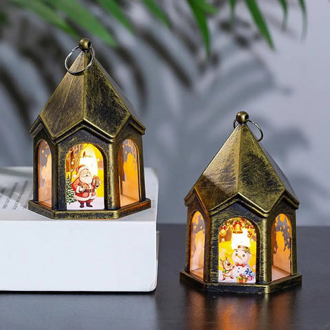 Retro Christmas Lanterns Glittering Night Light Lamp Multifunctional Lighted Christmas Holiday Lanterns Indoor Lanterns Ornament