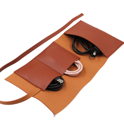 PU Leather Electronic Organizer Pouch Bag Waterproof Tech Accessories Storage Pouch Bag For Cable Cord Charger Earphone Portable