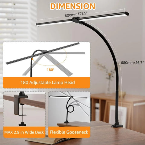 ShineTech Led Desk Lamp for Office Home, Bright Double Head Desk Light with Clamp, Architect Task Lamp 50 Lighting Modes Adjusta