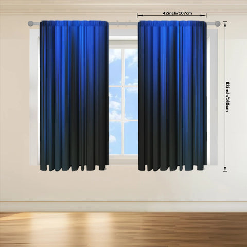 2pcs Blue/black Gradient Stripe Design Printed Curtain for Home Decor - Rod Pocket Window Treatment for Bedroom, Office, Kitchen