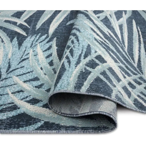 Palm Springs Coastal Indoor/Outdoor Area Rug, Navy Blue/Aqua Blue, 7'10"x10'2", Indoor/Outdoor Carpet