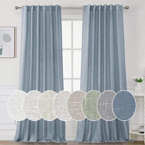 Natural Linen Curtains 108 inches Long for Living Room 2 Panels Back Tab Loop Pocket Linen Textured Light Filtering