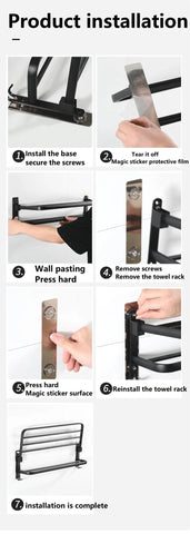 Wall-Mounted Bathroom Black Storage Rack Foldable Hook Towel Rack Bathroom Storage Belongs To Bathroom Facilities