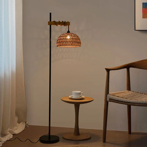 Bymaocar Smart Floor Lamp Standing Light Remote & APP Control with Rattan Lampshade and Stepless Dimmer for Living Room Office