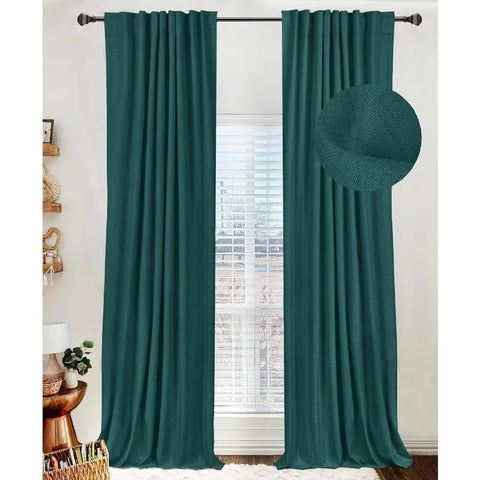 100% Blackout Shield Linen Blackout Curtains for Bedroom 96 Inches Long,Back Tab/Rod Pocket Living Room Drapes,