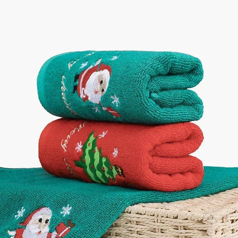 Christmas Children Towel Red New Year Gift Embroidery Absorbent Dry Hair Towel Home Face Towel Bathroom Coral Fleece Washcloth