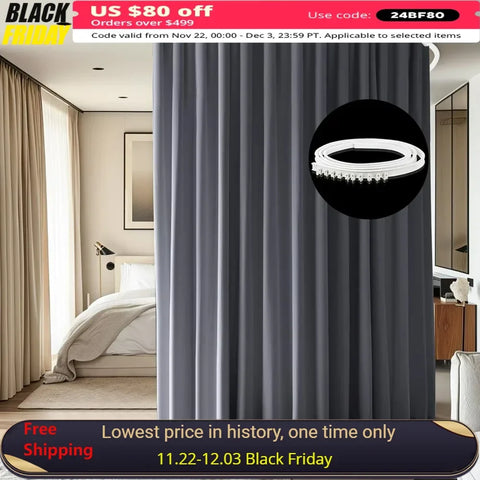 Room Divider Curtains &Bendable White Ceiling Curtain Track Kit,Blackout Privacy Curtain Sound Proof Floor Curtains,Grey,1 Panel