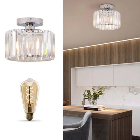 Bymaocar Modern Chandelier Lamp Crystal Ceiling Light Fixture W/ E26 Lamp Holder for Living Room Bedroom Hallway Fit 1-3m² Area