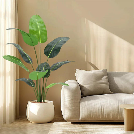 Artificial Plants Birds of Paradise Plant Artificial Faux Banana Leaf with Pot Standing Artificial Plants for Home Office Decor