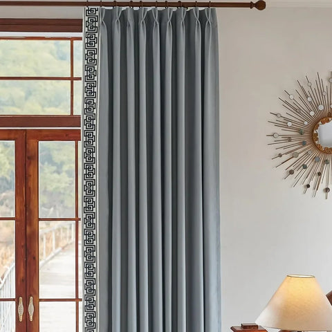 Pinch Pleat Linen Room Darkening Curtain Elegant Embroidery Luxury Window Curtain,for Bedroom Living Room