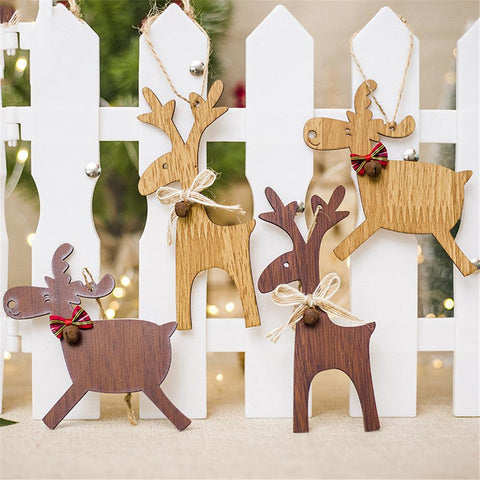 1pcs Wooden Christmas Deer With Bell Xmas Tree Pendants Ornaments For Christmas Party Christmas Decorations