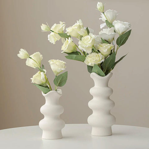 Modern Decorative White Ceramic Vases for Home Decor, Abstract Minimalist Vase for Pampas Grass, Boho Flower Vase, Aesthetic Cre