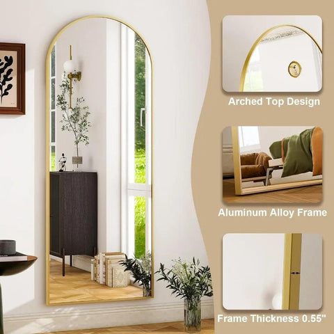 Full Length Mirror - Aluminum Alloy Frame Full Body Mirror - Gold Extra Large Floor Mirrors for Bedroom, Living Room, Bathroom