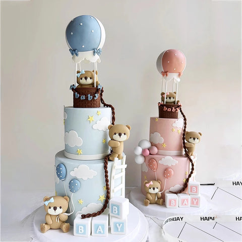 New 3D Bear Cake Topper Baby Shower Bear Decoration Boy Girl Happy 1st Birthday Party Cake Decor Gender Reveals Party Supplies