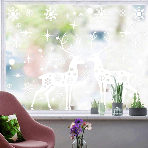 Christmas Window Stickers DIY Elks Sleigh Merry Christmas Decoration For Home 2023 Xmas Navidad Gift New Year 2024