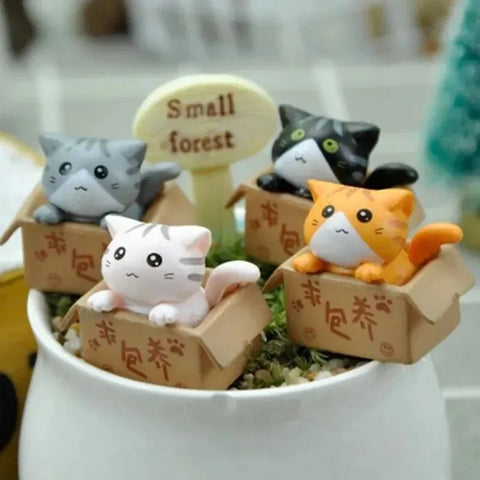 4pcs Mini Cat Ornament Garden Kitten Statue Gift For Kids Children Baby Room Cute Kawaii Toy Miniature Figurines Home Decoration