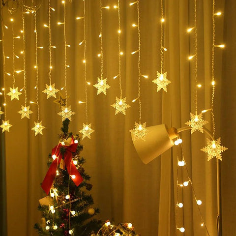 3.2M Christmas Snowflakes LED String Lights Flashing Fairy Curtain Lights Waterproof For Holiday Party Wedding Xmas Decoration