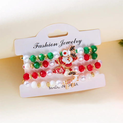 4Pc/Set Merry Christmas Tree Santa Claus Bracelet For Women Xmas Deer Crystal Polymer Clay Beads Woven Bracelet New Year Jewelry