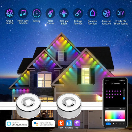 Wiscolor Permanent Outdoor String  Light,Smart RGBIC Eaves Light Festival Party Lighting Halloween Christmas Holiday Decorations