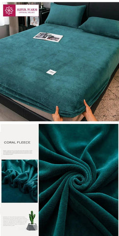 Bed sheet set Soft warm plush fitted sheet elastic mattress cover fluffy coral fleece bed linen winter couple luxury double bed