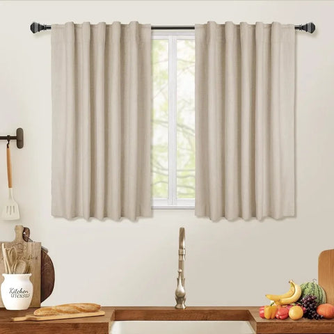 100% Blackout Shield Linen Blackout Curtains for Bedroom 96 Inches Long,Back Tab/Rod Pocket Living Room Drapes,