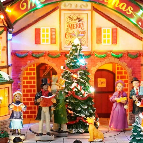 Christmas Village House Decoration,Colourful LED Lights Light Up Buildings,Christmas Cinema Scence,Music Rendering Atmosphere.