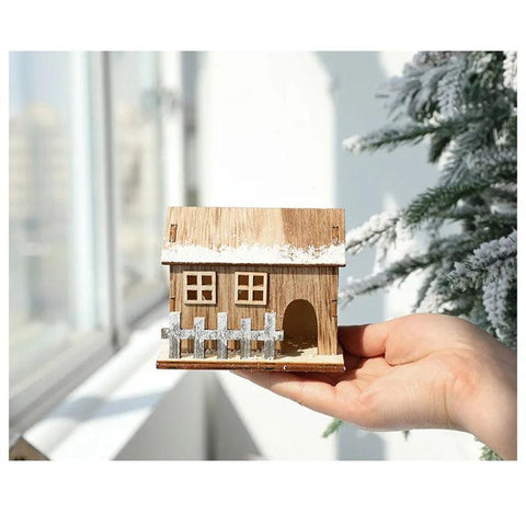 Christmas Decorations Christmas LED Light Wooden House Luminous Cabin Table Ornaments Night Lamp for Home New Year Kids Gifts