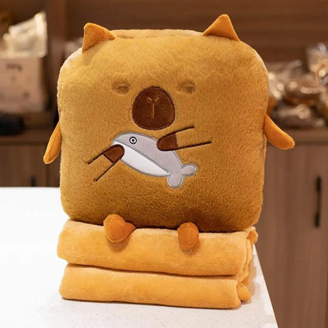 Capybara Pillow Plushies With Blanket Capybara Throw Pillow Stuffed Animals Hand Warmer Comfortable Hugging Pillow For Working