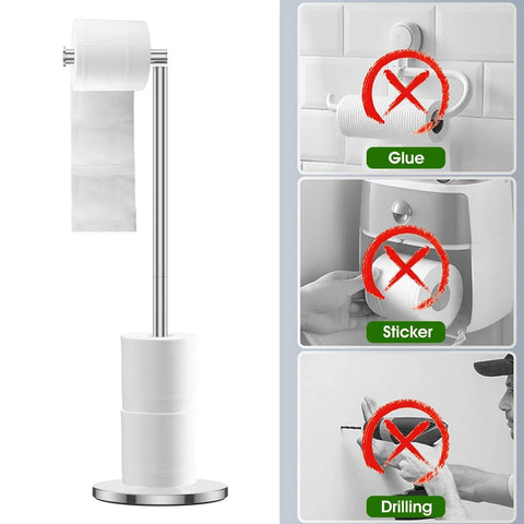 Freestanding Toilet Roll Holders Stainless Steel Toilet Paper Stand Folding Paper Base Anti-Rust Space Bathroom Tissue Rack