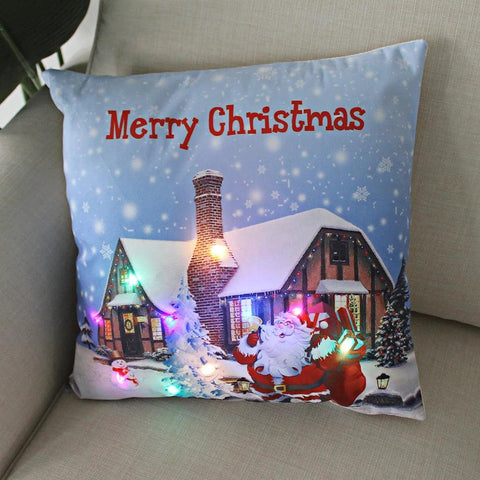 45cm LED Christmas Cushion Cover Glowing Pillowcase with Lights 2023 Christmas Decorations for Home Navidad New Year Xmas Decor