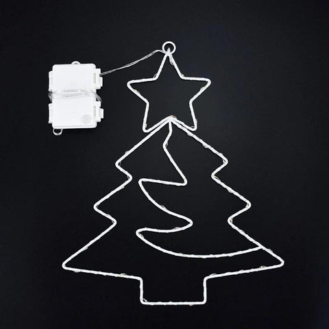 Xmas Tree Iron Frame LED Light String Window Hanging Ornament 2024 Christmas Decoration For Home 2025 New Year Party Gift Supply