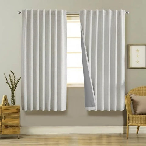 Blackout Linen Curtains Long 100% Blackout Drapes 95 inch Length 2 Panels Set